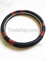 Black/wood leather car steering covers for trucks