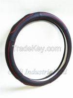 Black/red stitching deluxe leather steering wheel covers