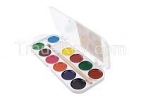 12 watercolor set, round pans, plastic box, with hanger, without brush