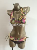 Floral print high tie halter Bikini