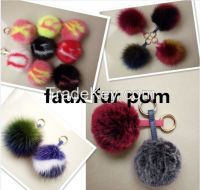 New style faux fur pom pom pendant fur ball bag charm car keychain mobile phone