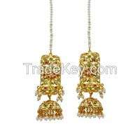Golden Jhumka Earrings with Multi Colour Stones