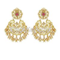 Gold Earrings with kundan and Ruby