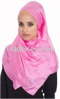 Pink silk wrap hijab with hand beaded motifs scarf
