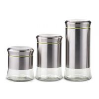 Glass canister with stainless steel material