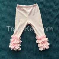Dyj-084 Popular Wholesale Kids Icing Ruffle Long Pants Solid Color Girls Icing Cotton Pants