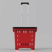 Plastic rolling supermarket shopping basket