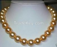 natural AAA+8-9mm gold south sea pearl necklace 18inch 14k