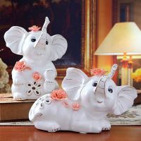 White Cartoon Elephants Porcelain Figurines