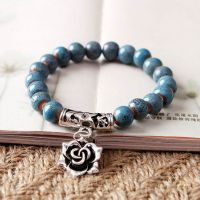 Tibetan Silver Flower Porcelain Bracelet