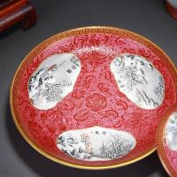 High Quality Handmade Carmine Red Glaze Porcelain Princess Cup Painted Snow Scene