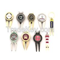 Golf Product, custom golf divot tools with a removable magnetized ball marker.