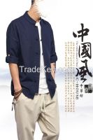 China wind, national cotton linen retro casual shirt slim