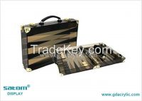 Travel Game Chess Backgammon Set Luicte Zabra Inlaid , Portable Design