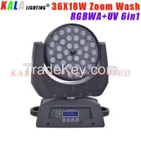 DJ Disco Stage LED Moving Head Lightings 36X18W RGBWA+UV 6in1 Colors Zoom Wash Light