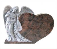 Single angel with Single heart  granite headstone