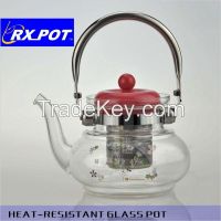 Pyrex Mouth Blown Glass Tea Pot With Stainless Steel
