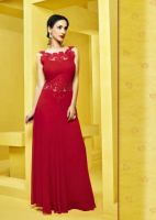 Georgette Net Fabric Red Color Readymade Gown