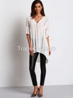 clothing manufacturers overseas low neckline flowy long woman fashion cutting blouse design