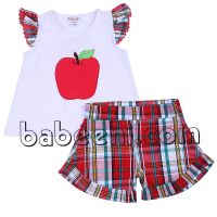 Cute apple applique girl short set - BB593