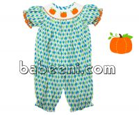 Pumpkin hand smocked long bubble for baby girl - BB723