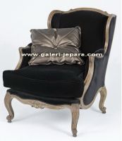 Jepara Upholstery Furniture - French European Arm Chair - Single Sofa Wing with Gold Trimming