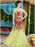 Lemon Yellow Net Embroidery Designer Anarkali Gown |R-22