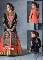 ORANGE &amp;amp; BLACK NET EMBROIDERY ANARKALI SALWAR SUIT|R-79