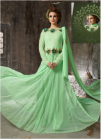 Aquamarine Rasal Net Embroidery Designer Gown