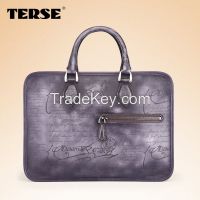 Briefcase Genuine Leather Calligraphy mens business bag laptop bag OEM