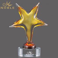 Crystal Starfish Shape Craft Color Hand Blown Glass Trophy