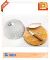 Wooden cheese set with oval ceramic bowl plus S/S cover 