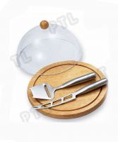 stainless steel cheese knife&spatula with wooden chopping board and trasparent acrylic cover(4 pieces)