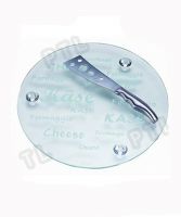 stainless steel cheese knife with streamlined handle plus rounded glass cutting board(2 pieces)