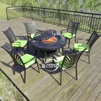 Cast aluminum garden set metal table and chairs with BBQ grill