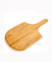 broad wooden chopping board with handle