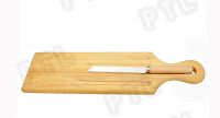 rounded wooden bread knife with long cutting board