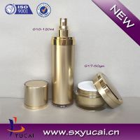 2016 New design decorate gold empty acrylic spray bottle and cream jar 15ml 30ml 50ml plastic cosmetic container