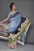 Hand Painted 3-ply Murshidabad Silk Saree