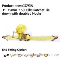 CS7501 3      75mm 15000lbs Ratchet Tie down with double J Hooks