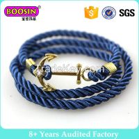 Custom logo wrap rope bracelet jewelry, fashion gold anchor engraved b