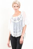 White Crochet &amp; Mesh Combination Poncho Top