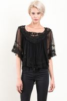 Black Crochet and Mesh Combination Poncho Top