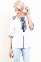  Off White Rayon Border Embroidery Peasant Top With Tinsel String