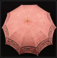 Western Style Handmade Sun Umbrella With Lace Coral