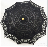 Sun Umbrella With Lace Macrame Black