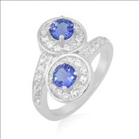 1.46Ct Dual Blue Tanzanite, White Topaz Gemstone Designer Fashion Ring Size 7