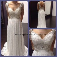2016 Lace Anna Campbell Backless Wedding Dress Vestidos De Novia Lace Bridal Gowns with Beadings