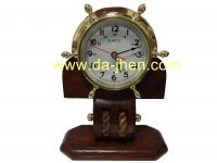 Ship Clock on wooden pulley stand