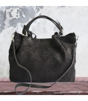 Black Woven Pattern Tote - Naked Italian Leather Bags $185.50